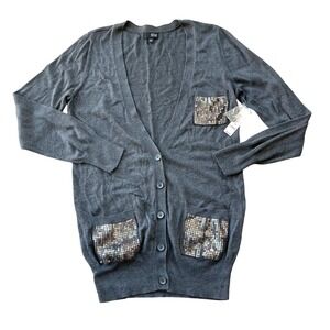 NWT a.n.a A New Approach Women Cardigan Sweater Large Gray Sequin Sparkle Pocket